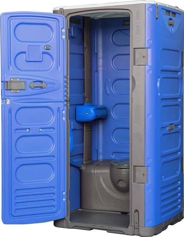 Row of blue hand-wash stations set up outdoors